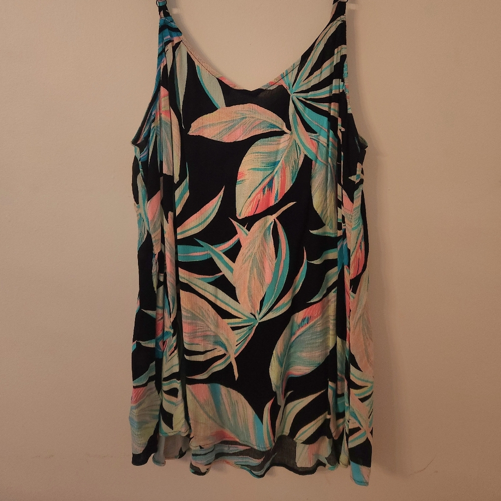 Tropical Leaf Print Sleeveless Dress